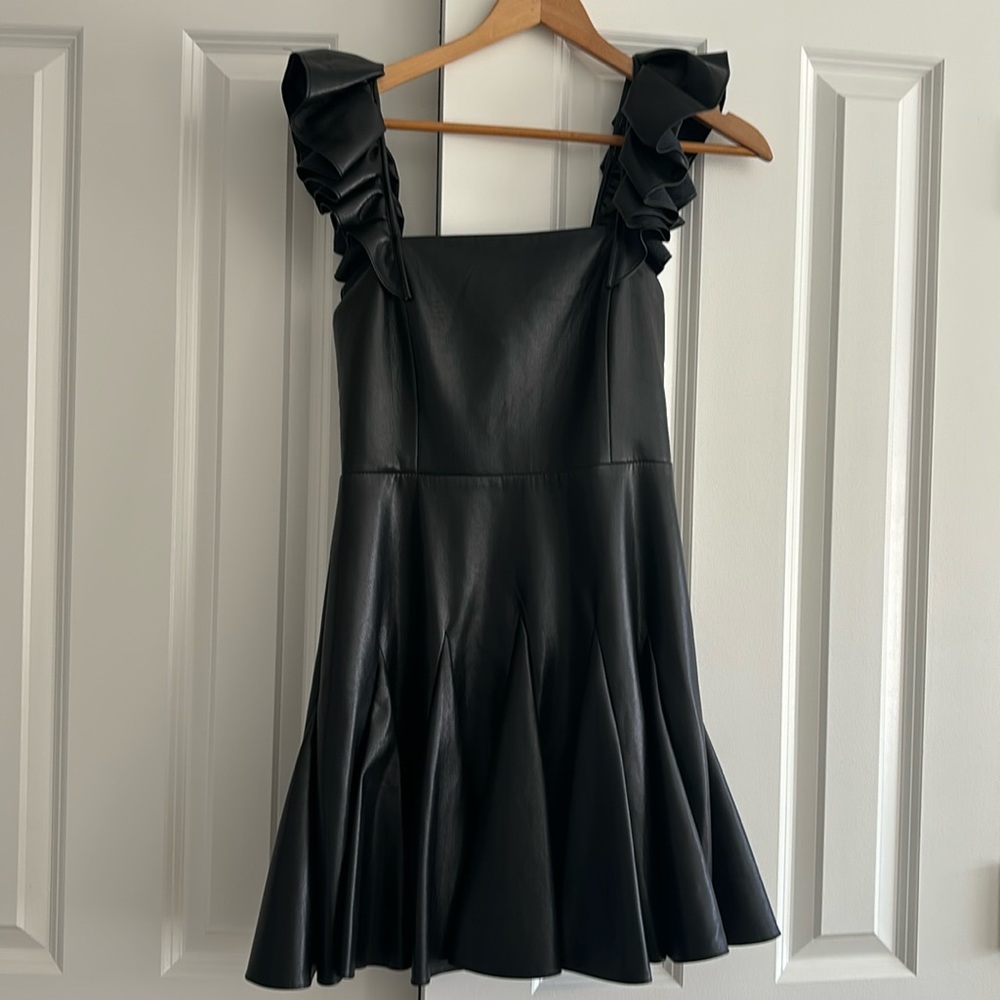 Ginny ruffled faux leather mini dress